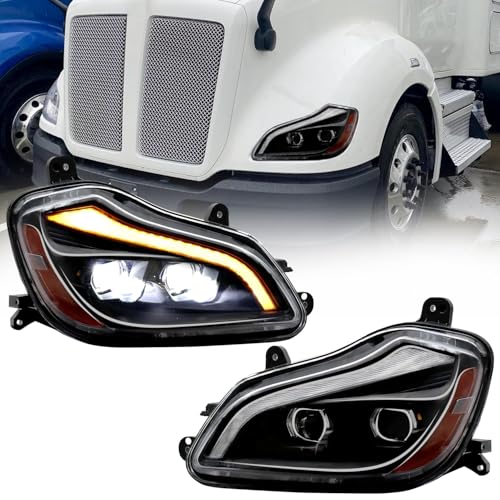 aostirmotor LED Headlight Compatible with 2013-2021 Kenworth T680 LED Performance Headlamp DRL Black House (Driver and Passenge Side) (Left & Right Side)