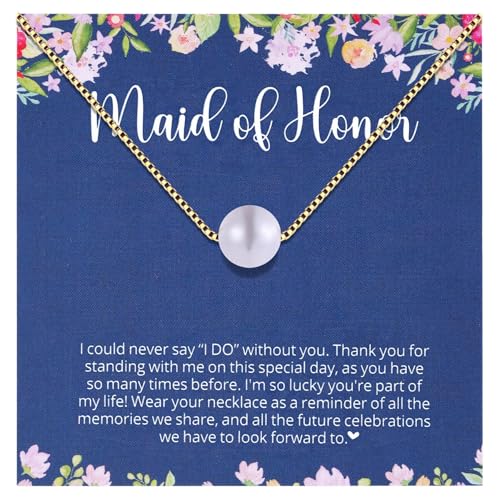 Maid of Honor Gift from Bride, Maid of Honor Proposal Gifts, Bridal Party MOH Necklace, Wedding Gifts for Bridesmaid, Bridesmaid Pearl Necklace, Thank You Gift from Bride