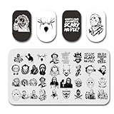 Halloween Nail Stamping Plates Horror Movie Characters Nail Art Stamp Plates Halloween Scary Face Nail Art Stamping Template Holiday Nail Manicure Decorations Supplies 1Pcs