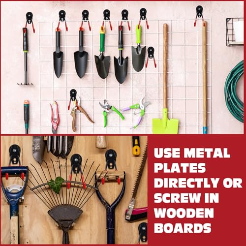 Image of Landhoow 14 Pcs Large Magnetic Hooks Heavy Duty Garage Magnet Hooks Strong Storage Utility Magnetic Hangers with Anti Slip Rubber Coating for Indoor and Outdoor Hanging (Red)