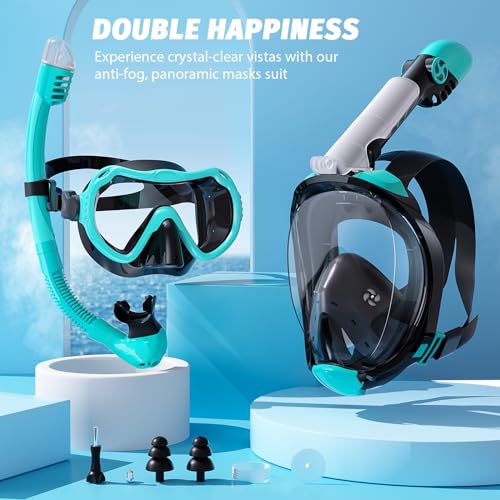 Máscara de Snorkel facial completa, antiempañante 180°, tapa seca para adultos miniatura 6