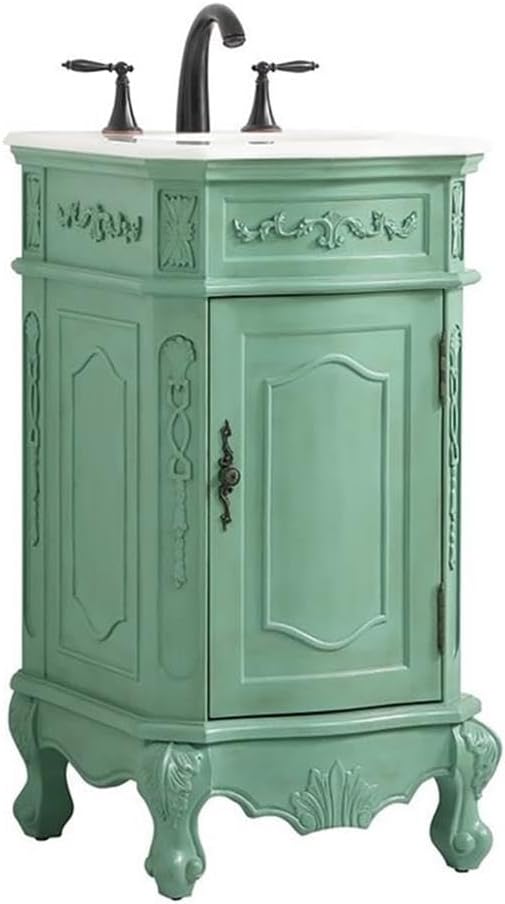 Elegant Decor Danville 19" Solid Wood Single Bathroom Vanity in Vintage Mint