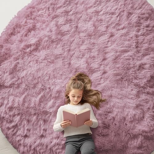 OLANLY Blush Round Rugs for Bedroom - Machine Washable, 9 ft Circle Area Rugs for Living Room, Soft and Fluffy Shaggy Carpet for Teen Girls and Boys, Nursery Rooms, Dorms, Home Decor Aesthetic