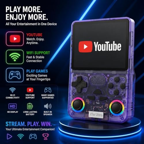 Image of KingBoo J36 Ultra Online Gaming Console with WiFi & Built-in YouTube Support, 3.5-Inch IPS HD Display, 64GB Storage, 30,000+Games, Rechargeable 3000mAh Battery, 20+ Emulators, Portable Handheld Game Console (Blue)