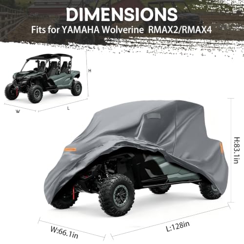 Image of Waterproof UTV Cover Compatible with Yamaha Wolverine RMAX2 /RMAX4 | 6 Layers Outdoor Cover with Cotton Liner, Air Vents, Door Zipper and Windproof Buckles for Rain Snow Dust Protection