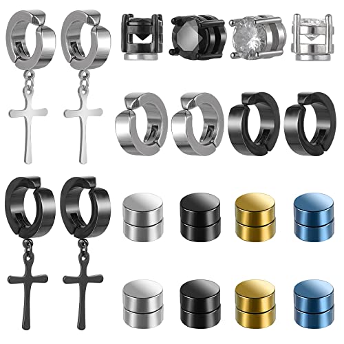 ASTER 10 Paires boucles d'oreilles Homme Acier Inoxydable Magnétique Non Piercing Boucles D'Oreille Clip, Hypoallergénique Créoles Pendantes Croix pour...