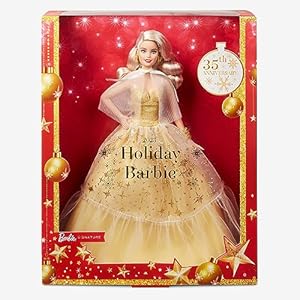 Feestelijke Barbie Pop 2023, seizoensgebonden cadeau voor verzamelaars, Barbie Signature, goudkleurige japon en prachtige vensterverpakking, blond haar HJX08