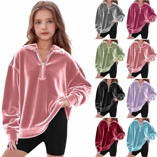 Girls Oversized Velvet Sweatshirt Loose Half Zip Tee Tops Long Sleeve Pullover Casual Lapel Collar T-Shirts for 4-15 Years2