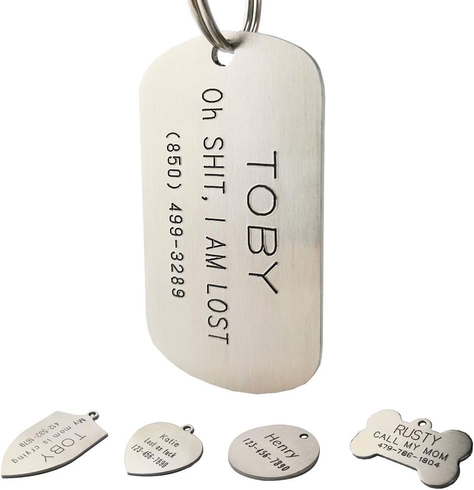 Stainless Steel Custom DEEP Engraved Pet ID Tags, Personalized Front and Back Dog Tags for Dogs and Cats (Rectangle - Regular)