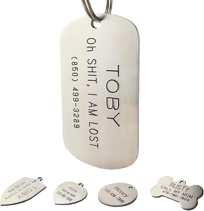 NEMOCI Custom Engraved Stainless Steel Pet ID Tags（Rectangle-Small-40*24mm) | Personalized Dog Tags, Cat Tags Front & Back up to 6 Lines of Text – Rectangle