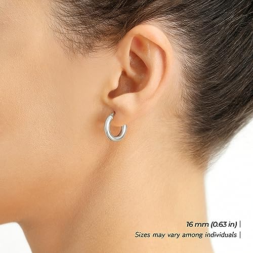 Image of 14K White Gold Classic Chunky Hoop Earrings, Solid White Gold Chunky and Lightweight Shiny Hoops, 3mm Tube Thickness