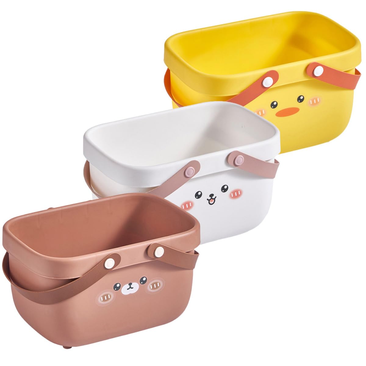 Cesta de Ducha de Baño 3 Piezas en Pp y Cuero, Portátil | Gran Capacidad, Resistente al Desgarro, para Baño y Despensa, Estilo Chic con Bonito Acabado