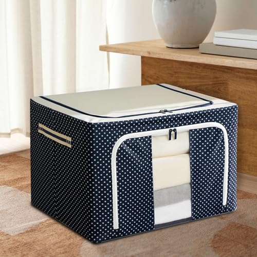 Image of INFERNO 24L Wardrobe Organizer Storage Box Pack of 01 (40x30x20 cm), Foldable Clothes Storage with Zipper & Handle, Blue