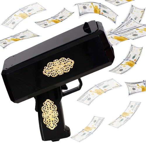 Lanxitown Money Gun with 200 Pcs Prop Papernot Other Function with Gold Floral Pattern Money Guns Prop Gun for Birthday Wedding Party Night Club Using 3 AA Batteries (not Included)