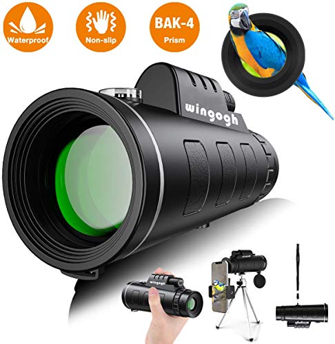 Monocular Telescope, 40x60 High Power HD Compact Monocular for Adults Kids, Night Vision Waterproof Scope with Smartphone Holder & Phone Tripod & BAK4 Prism FMC for Bird Watching Camping