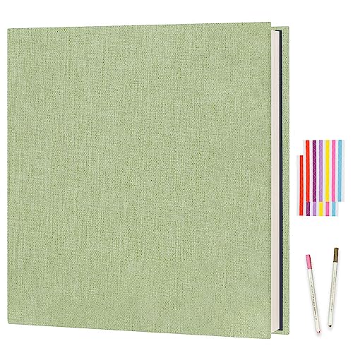 Boic Album Fotos Autoadhesivo 28x27cm Album de Fotos Para Pegar y Escribir, Lino DIY Scrapbook 40 Páginas, Regalo Bebé Cumpleanos Recuerdos Boda Aniversario Familiares (Verde)