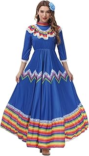Women Mexico Costume Dress Halloween Traditional Senorita Dance Folk Style Cinco De Mayo Fiesta Flower Headwear - Buy now
