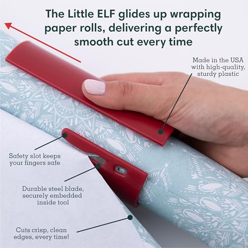 Little ELF Wrapping Paper Cutter (2-Pack) | Red Christmas Gift Wrap Cutter | As seen on Shark Tank | Made in USA | Gift Wrapping Paper Slicing Tool