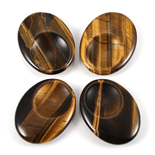 Crystaltears 2 Pcs Thumb Worry Stones - Chakra Healing Pocket Palm Stone Tiger Eye Gemstone #TOP2