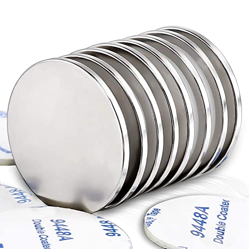 MIKEDE Strong Neodymium Disc Magnets with Double-Sided Adhesive, 8 Pack Powerful Permanent Rare Earth Magnets for Fridge, DIY, Building, Scientific, Craft, Office Magnets, 1.26 inch X 1 8 inch