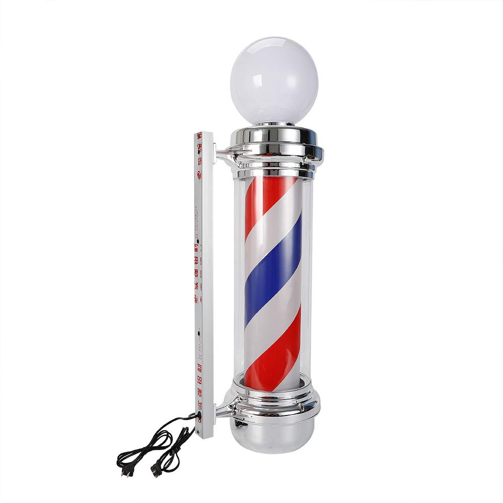 Beuioslyr Wall-Mounted Pole Lamp?32'' LED Barber Pole Light Classic Style Barbershop Rotating Light Fixture?Red, White and Blue Barbershop Lamp Pole LED Hair Salon Open Classic Sign (32