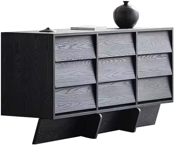 Sideboard Cabinet 150x45x75cm Solid Wood Chest of Drawers Living Room Wall Retro Bedroom Storage Black Entrance Table Sideboard Cabinet with Storage