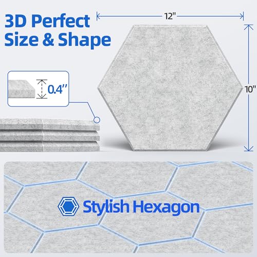 Image of 20 Pack Acoustic Panels with Self Adhesive, 12 inch X 12 inch X 0.4 inch High Density Sound Proof Foam Panels for Walls, Soundproof Wall Panels, Hexagon Sound Absorbing Panels for Home Studio Office Decor - Gray