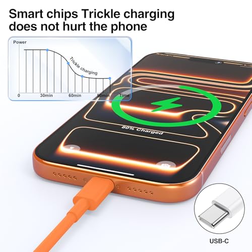 Image of 2pack 6ft USB C to C Cable, 60W Type C to Type C Fast Charging Cord for iPhone 17 16 15 Pro, Pro Max, Plus, iPad Pro, MacBook Air 13 inch, iPad Pro, Air, for Samsung Galaxy S25 and More, Orange