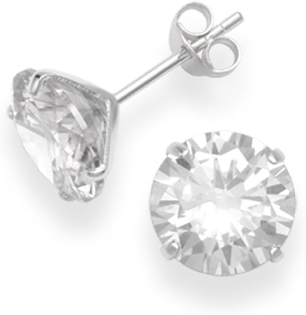 Heather Needham Silver - Large Sterling Silver Cubic Zirconia Stud Earrings - SIZE: 9mm. Gift Boxed 5771CZ