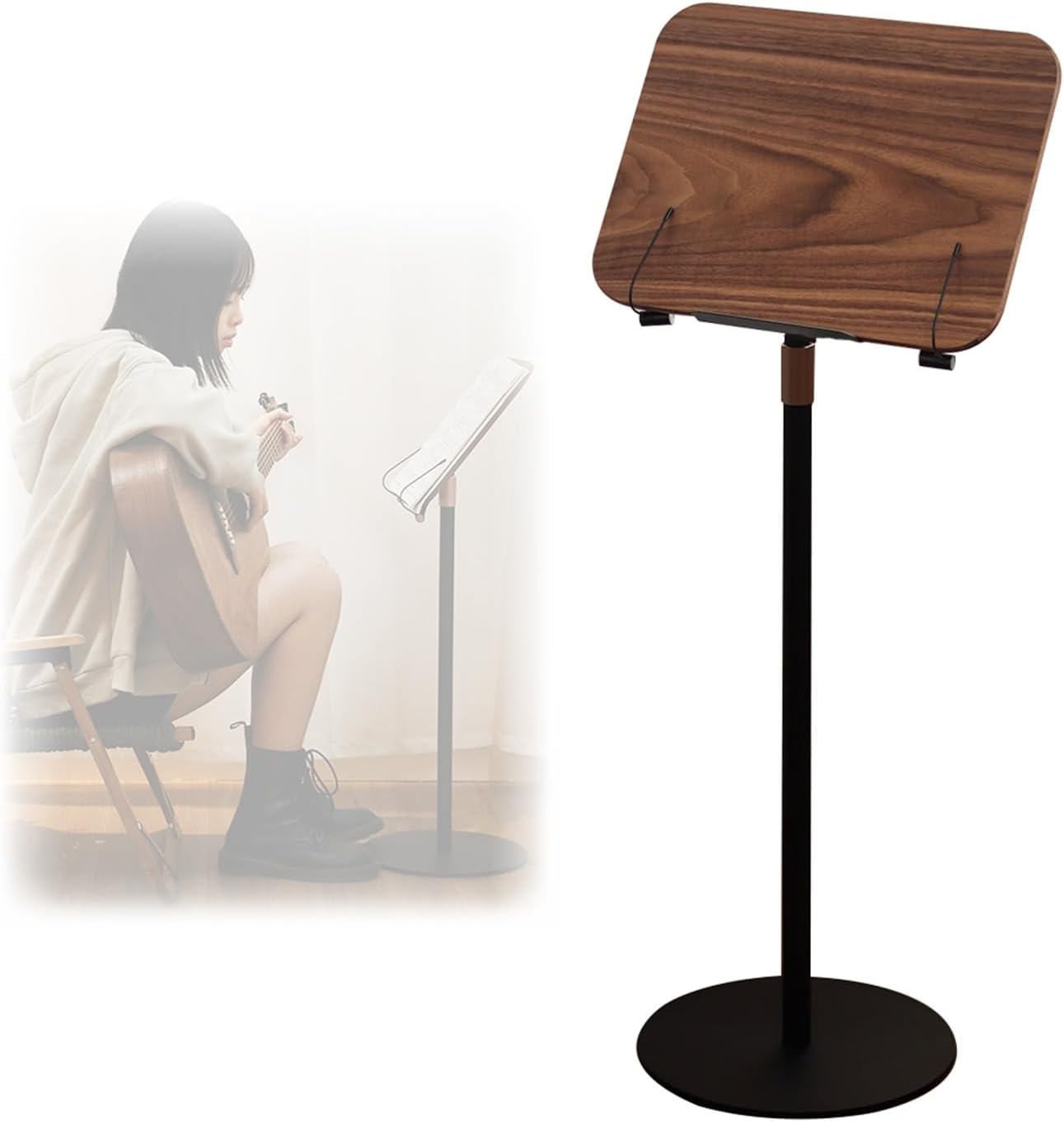 Professional Music Book Holder, Wood Station for Conductors, Orchestral Wooden Music Stand, 180° Flip Design, Adjustable Height, Music Stand for Guitar, Ukulele, Violin Players