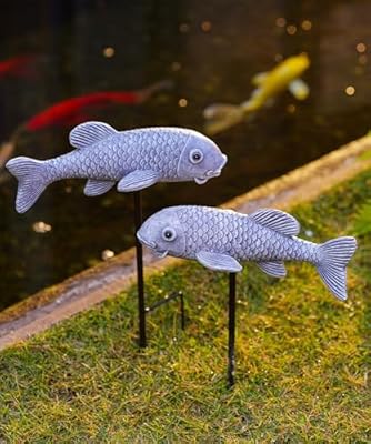 Acgarten Outdoor Koi Fish Statues 2Pack: Garden Sculpture Ornaments Pond Decor for Yard Lawn Patio Porch Outside Decorative Gifts for Grandma Women Mom