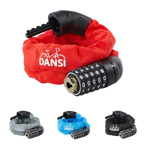 DANSI Kettenschloss, 6 x 900 mm, programmierbarer Zahlencode, rot, 44113 Cover