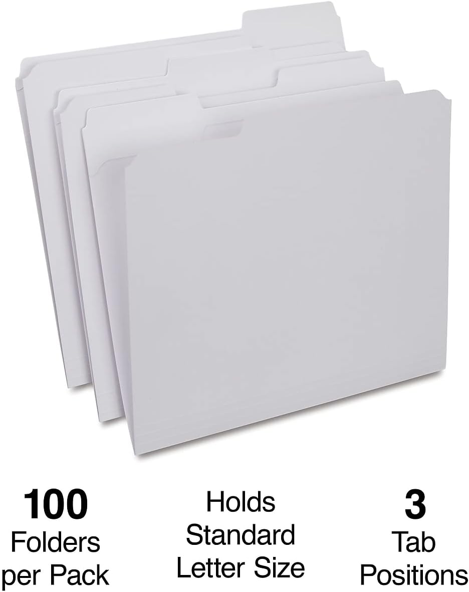 Staples Reinforced File Folders, Letter Size, 3-Tab, White, 100/Box image 2