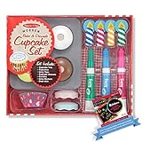 Melissa & Doug Bake and Decorate Cupcake Set - Play Food Set Bundle with 1 Theme Compatible M&D Scratch A r t Mini-Pad (04019)