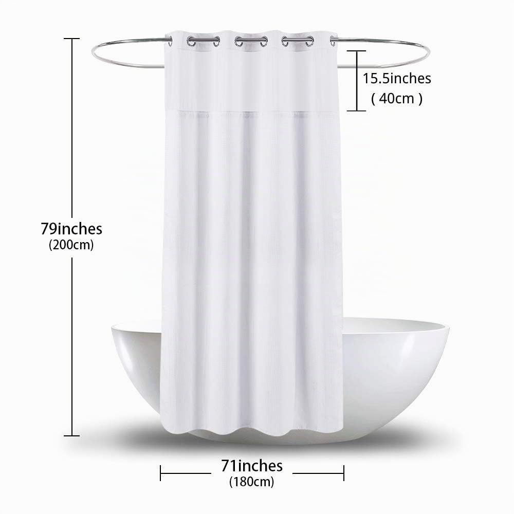 Rideau de Douche Extra Long en Tissu gaufré sans Crochet avec Doublure Amovible en Polyester 100% étanche 71" * 79"（180cm*200cm Blanc