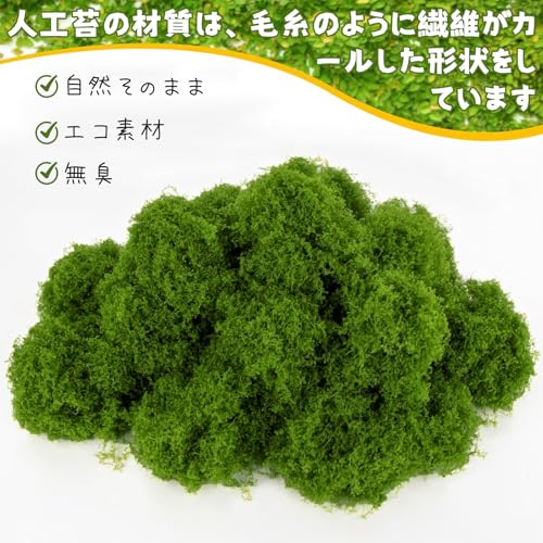 Charming Club 人工苔 フェイクモスグリーン 観葉植物 100g ジオラマ 草 盆栽 水族館 室内 屋外 DIYモデル 装飾用 水やり不要 耐久性あり（濃い緑） [2]