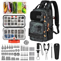 THKFISH Fishing Kit, Backpack Fishing Tool and Tackle Box with Tackle
