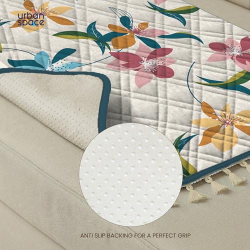 Image of Urban Space 2 Seater Microfiber Quilted Sofa Cover mat with Tassels, Non-Slip Sofa Protector, Easy Care & Machine Washable Cover, Sofa Seat Runner for Couch for Living Space (2 Seater - Bloomingdale)