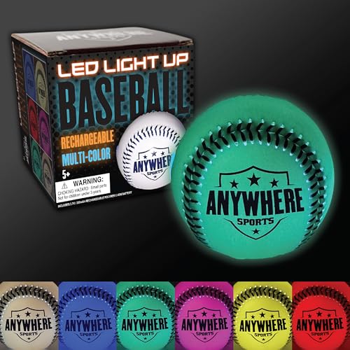 Anywhere Sports Pro Glow Light-Up Baseball Regulation Size LED Color Changing Baseball with USB Rechargeable Battery Official Weight Ball for Kids & Adults Night Play Outdoor Sports Toy Gift