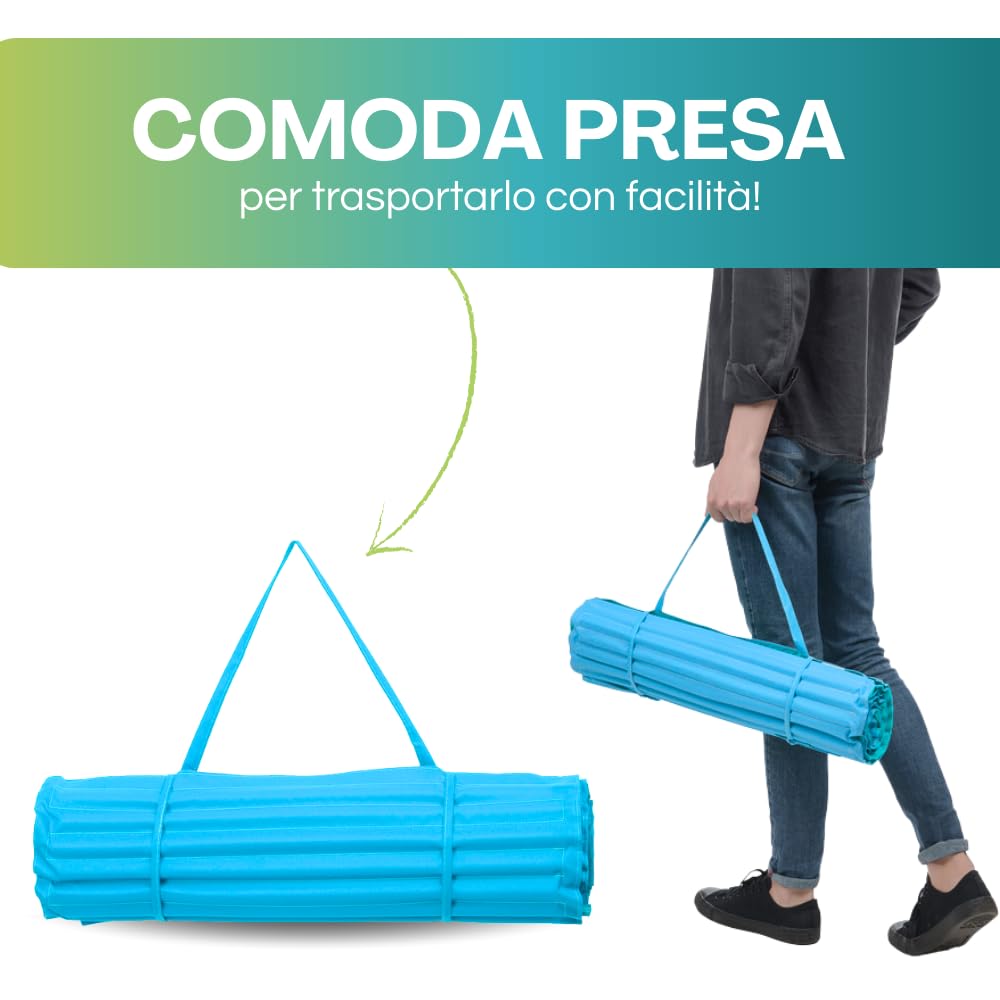 Paluplus Materassino da Spiaggia Arrotolabile, Misura 180x60 cm, Stuoia con Imbottitura Isolante, Lettino con Tracolla per Mare, Campeggio, Escursioni, Picnic, Giardino -8383C