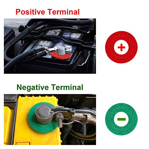 Image of TKDMR Battery Terminal Cleaners (2 pcs),12 pcs Battery Terminal Anti-Corrosion Fiber Washers (6 Red & 6 Green) for Car Marine Battery