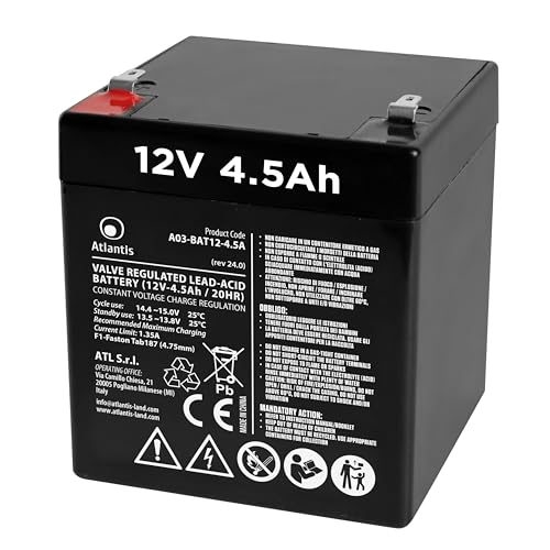 Batterie Atlantis 12v 4.5 ah au Plomb scellé (VRLA), Convient pour UPS(onduleur), vidéosurveillance, systèmes d'alarme, mobilité électrique, Jouets, Attache faston...