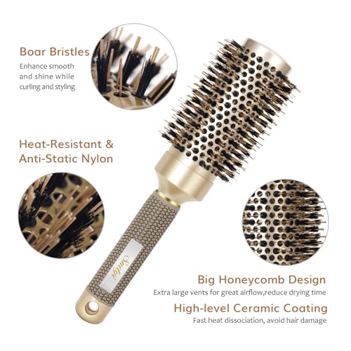 Sndyi Round Hair Brush, Nano Thermal Ceramic & Ionic Tech Hair Brush, Blow Dry Hair brush with Boar Bristles, Medium Round Brush for Blow Drying, Styling, Curling and Straightening, 43mm - Image 3