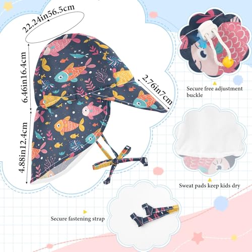 KLL Toddler Beach Hat Baby Boys Bucket Hat Girls UPF 50+ Large Brim Traveling Swim Hat Cartoon Cute Fish4