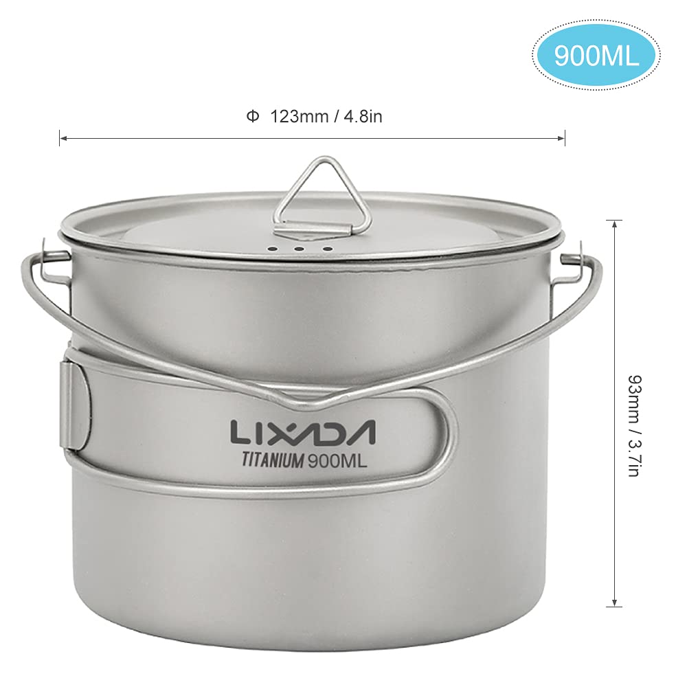 750 ml / 900 ml / 1100 ml Olla de Titanio Ultraligera Taza de Agua con Tapa y asa Plegable al Aire Camping Cocina Picnic