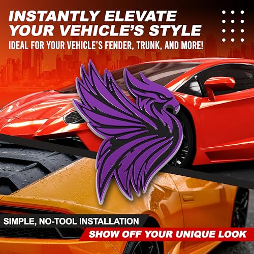 Image of Phoenix Emblem 3D Bird Badge, Custom Car Decal Sticker - Durable Exterior Trunk, Hood, Fender for Car, Truck, SUV (Set of 2) (Purple)