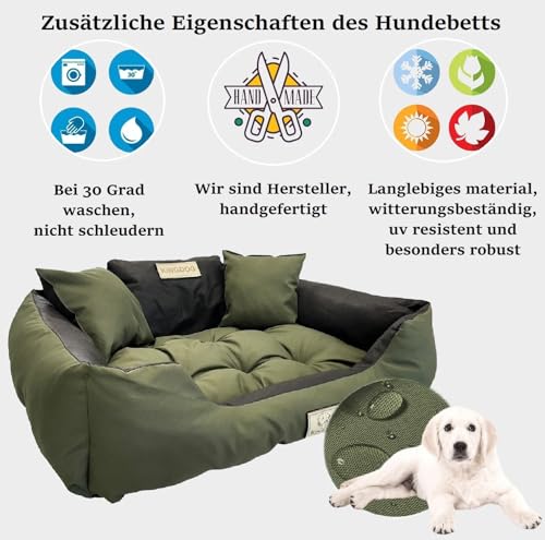 KING DOG Hundebett Grosse Hunde Waschbar Orthopädisches XXL 130 x 105 cm Hundekissen Haustierbett Hundekorb Hundecouch mit Hohem Rand Wasserdicht Material Silikon Füllung Grün