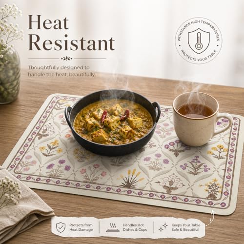 Image of YELONA Leather Dining Table Placemats Set of 2 - Waterproof, Heat Resistant, Anti-Slip, Easy to Clean Table Mats for Dining Table, Kitchen & Home Decor (Pale Beige, 40 x 30 cm)