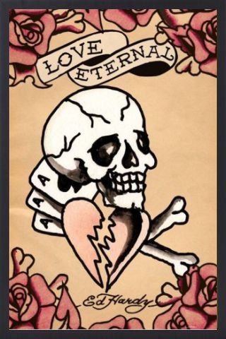 Ed Hardy Poster and Frame (Wood) - Love Eternal (36 x 24 inches)
