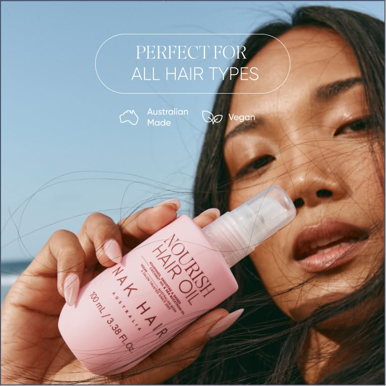 NAK Signature Nourish Hair Oil 100ml - Smoothing Hair Treatment Oil, Adds Shine & Silky Softness for Dry Hair with Coconut & Sea Buckthorn Oil